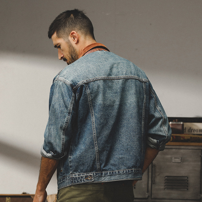 美式復古做舊牛仔外套男秋冬款潮牌寬鬆潮流痞帥翻領工裝夾克上衣