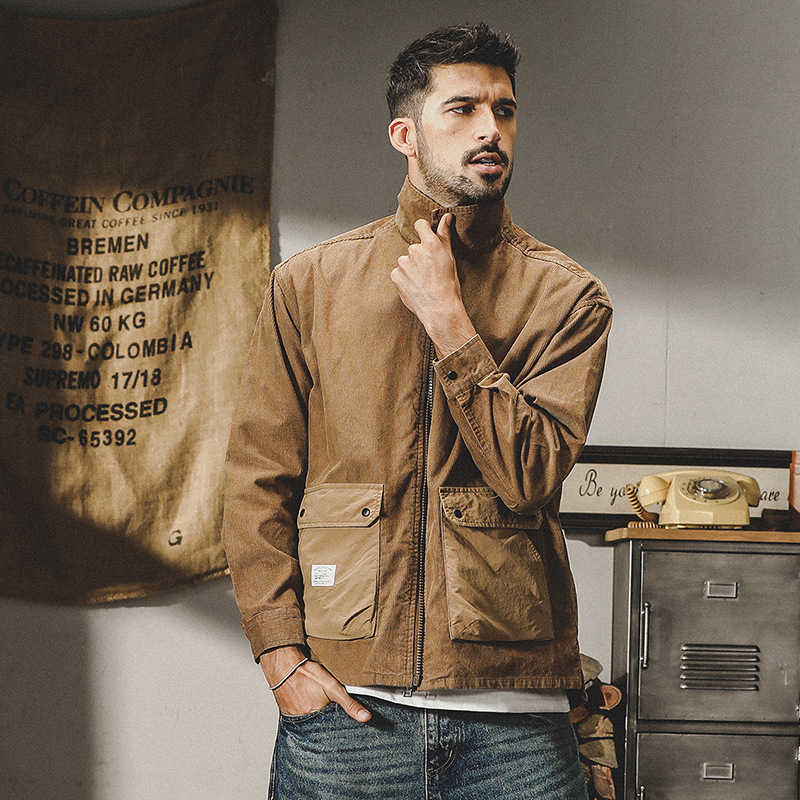 杰雷諾加厚條紋燈芯絨襯衫外套男秋冬款美式復古重磅寬鬆工裝夾克