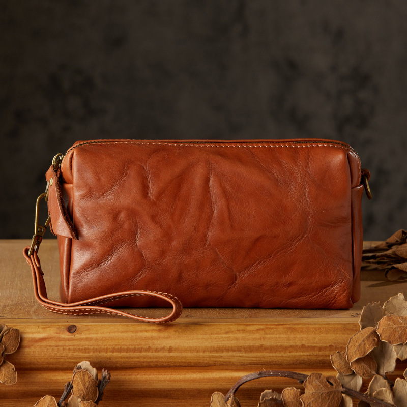 手工原創真皮手包男士休閒時尚單肩斜挎小包頭層牛皮多功能手機包