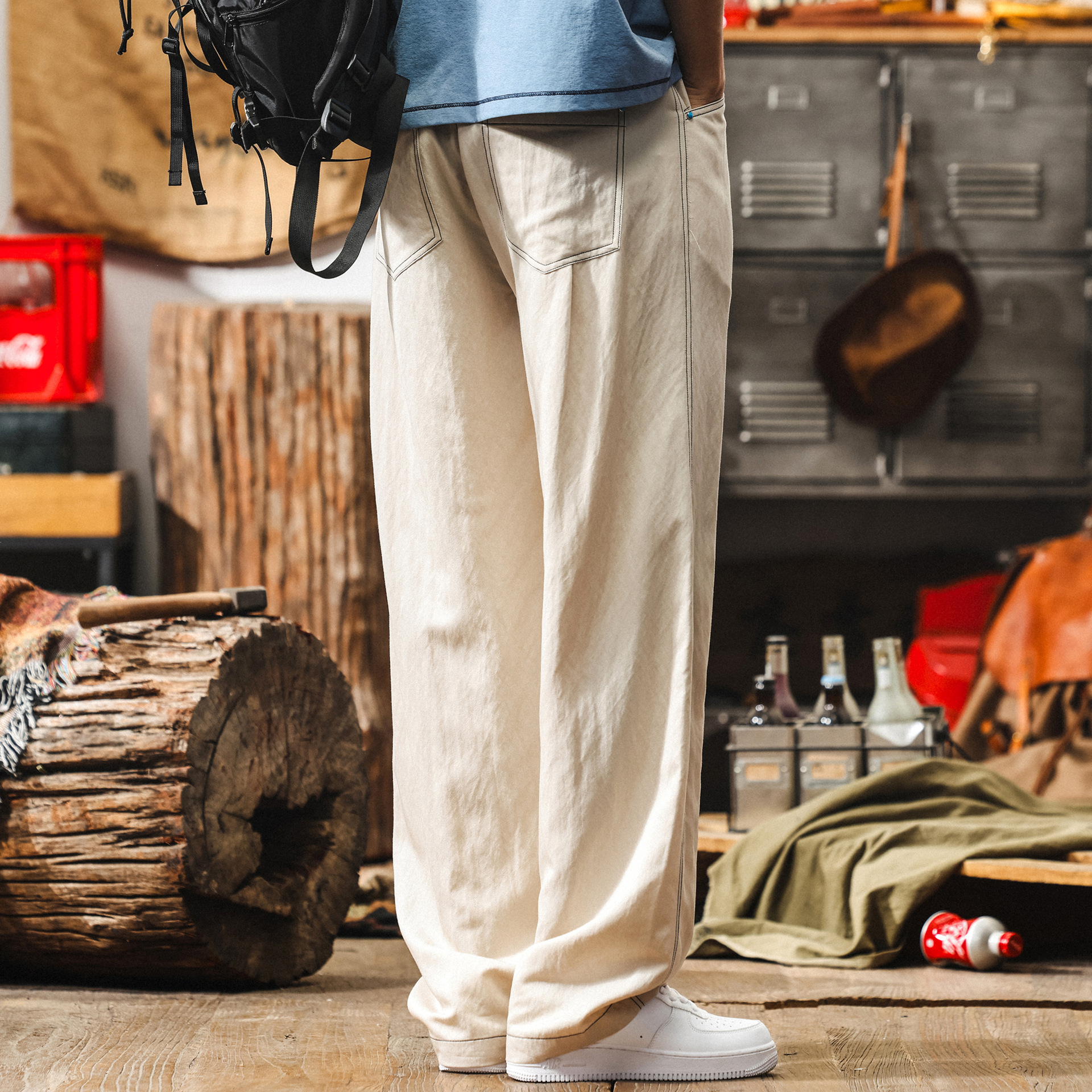 美式復古薄款褲子男夏季寬鬆垂感慵懶風闊腿褲男潮牌直筒休閒長褲