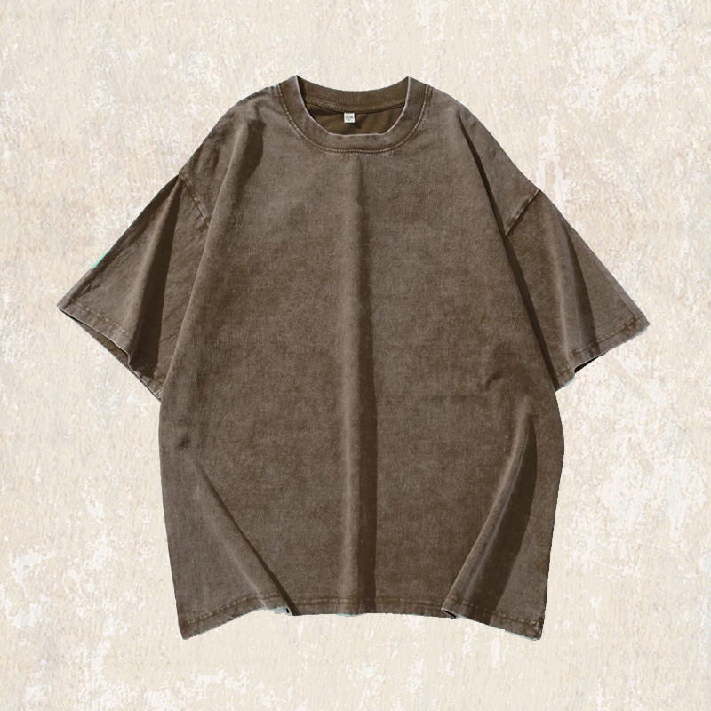 美式復古做舊炒雪花水洗短袖T恤男夏季潮牌日系寬鬆休閒上衣