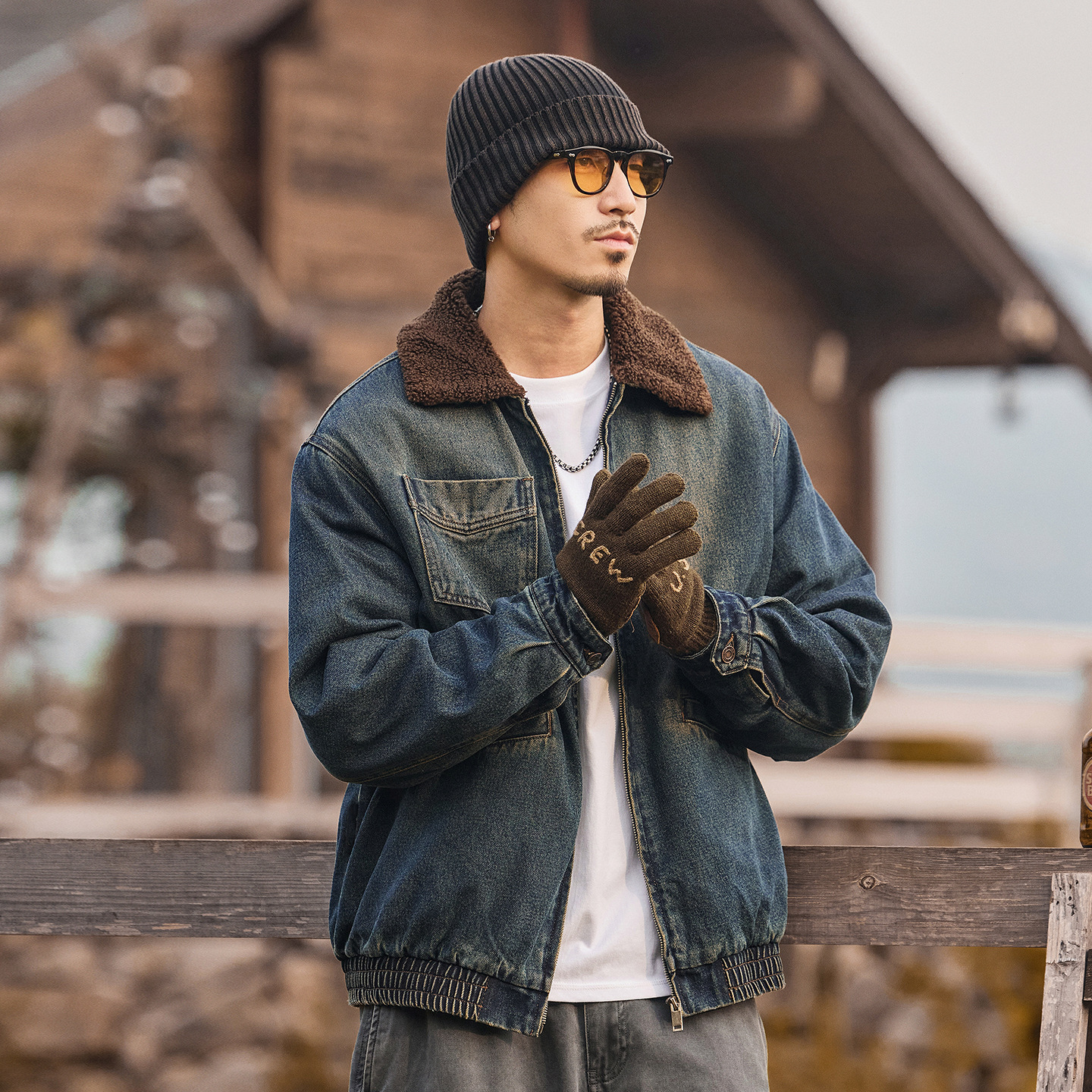 美式復古重磅羊羔絨加厚牛仔棉服男士棉衣冬季保暖棉襖工裝外套男