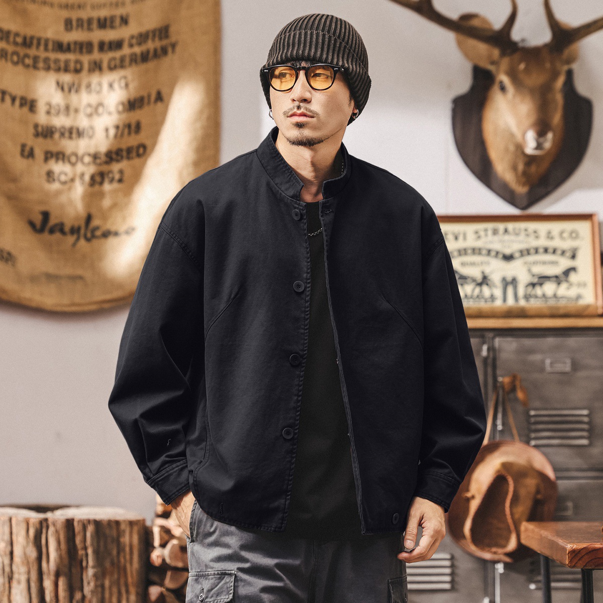 美式復古重磅工裝外套男春秋潮流帥氣寬鬆休閒阿美咔嘰夾克男秋季