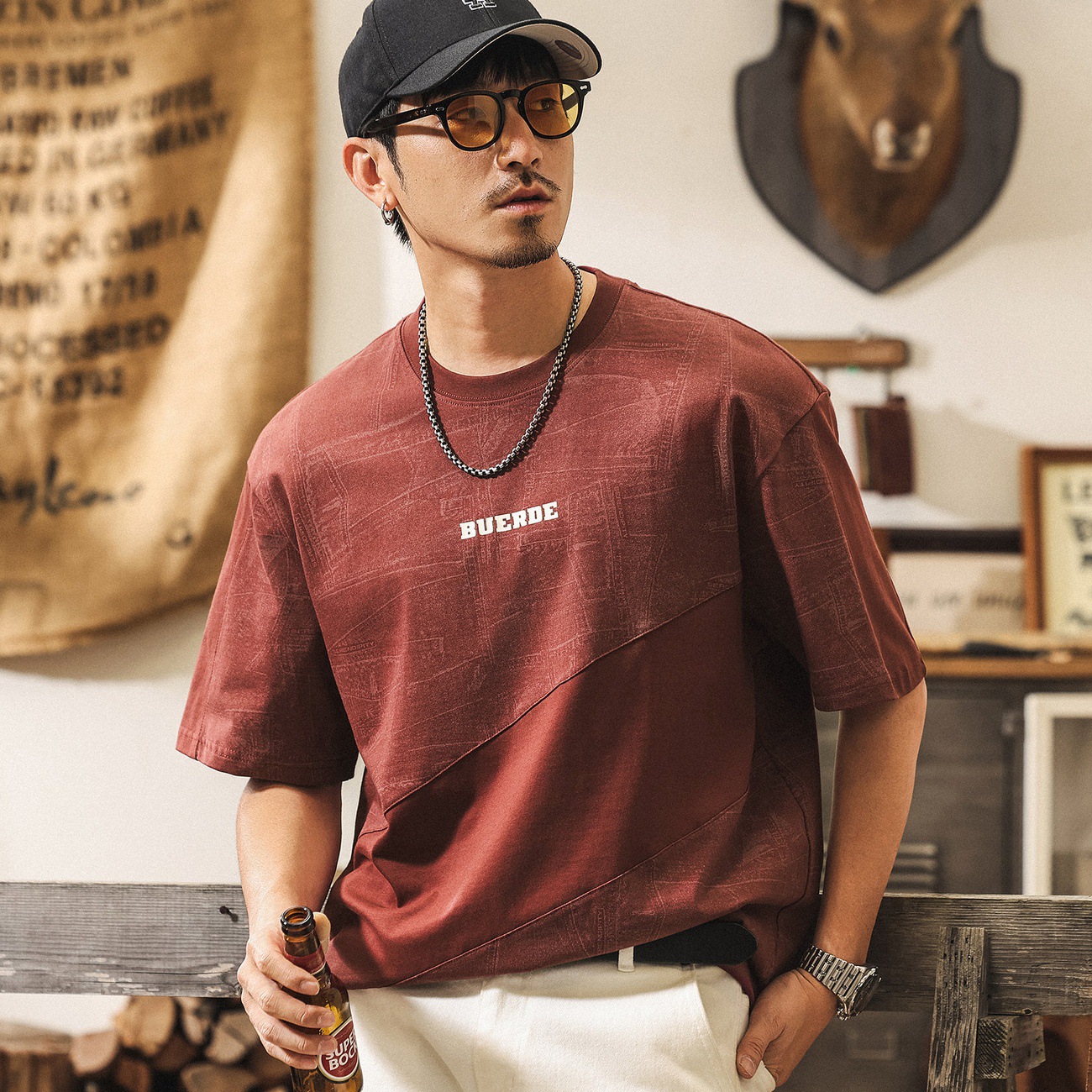 美式復古重磅T恤短袖男款夏季2026新款潮牌印花寬鬆半袖體恤