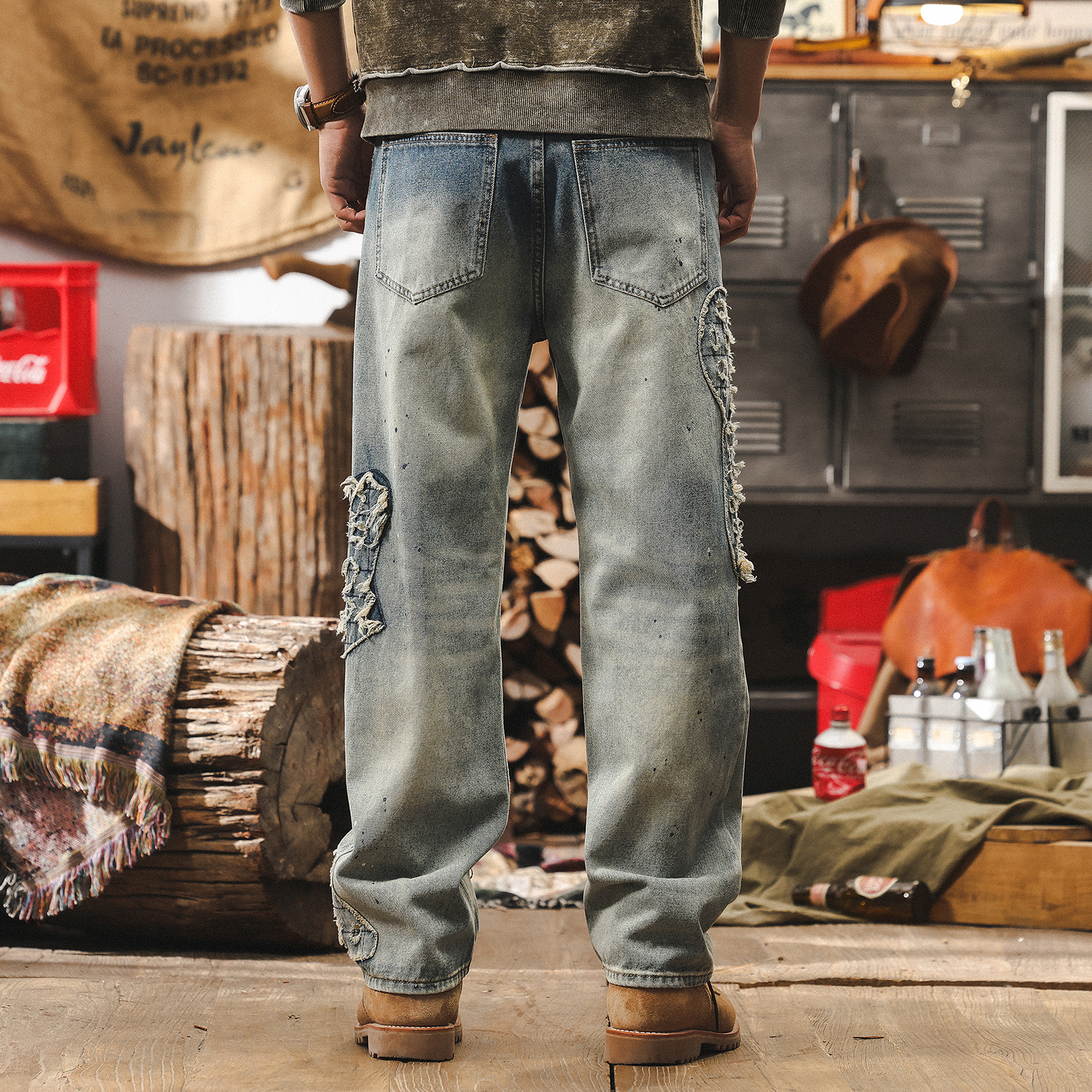 美式復古潮牌牛仔褲男春季2025新款高街休閒寬鬆直筒工裝長褲子男