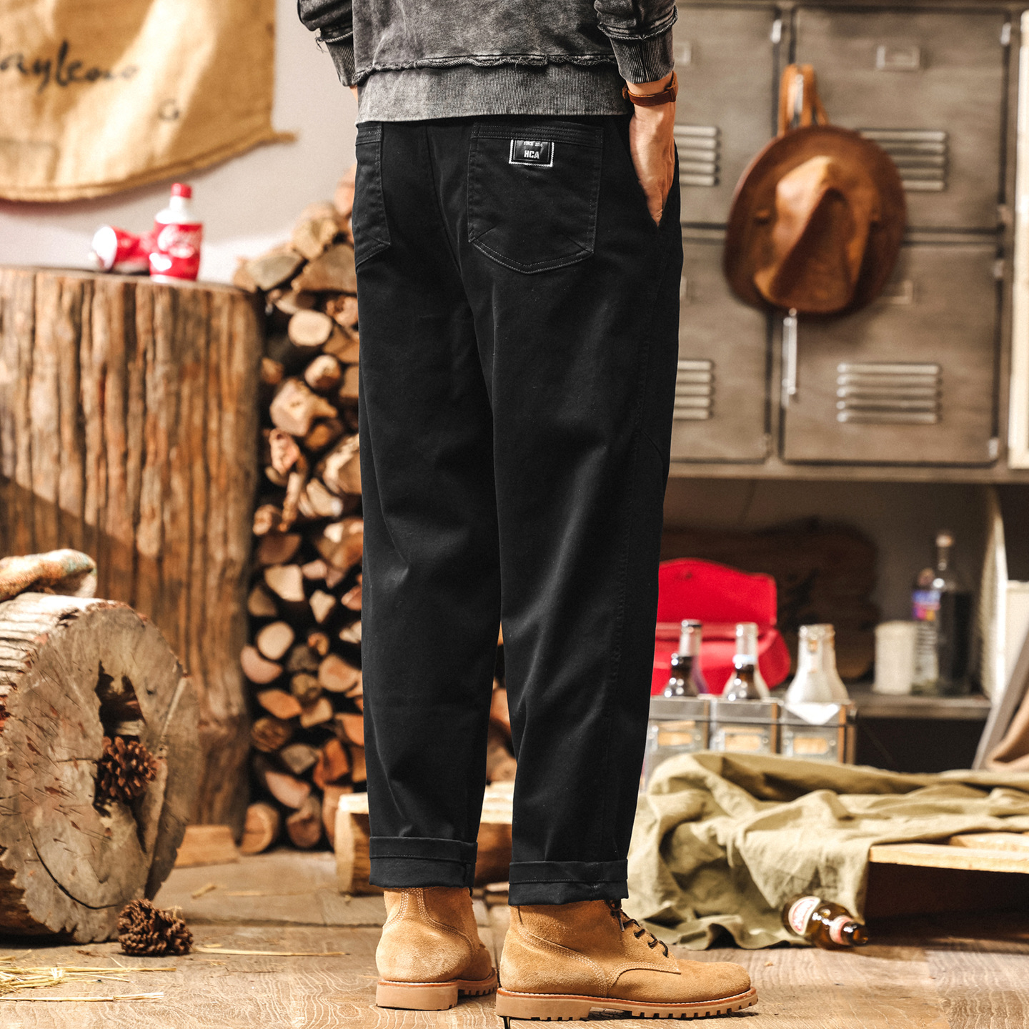 美式復古簡約男士休閒褲2025新款秋季黑色工裝褲子男寬鬆直筒長褲