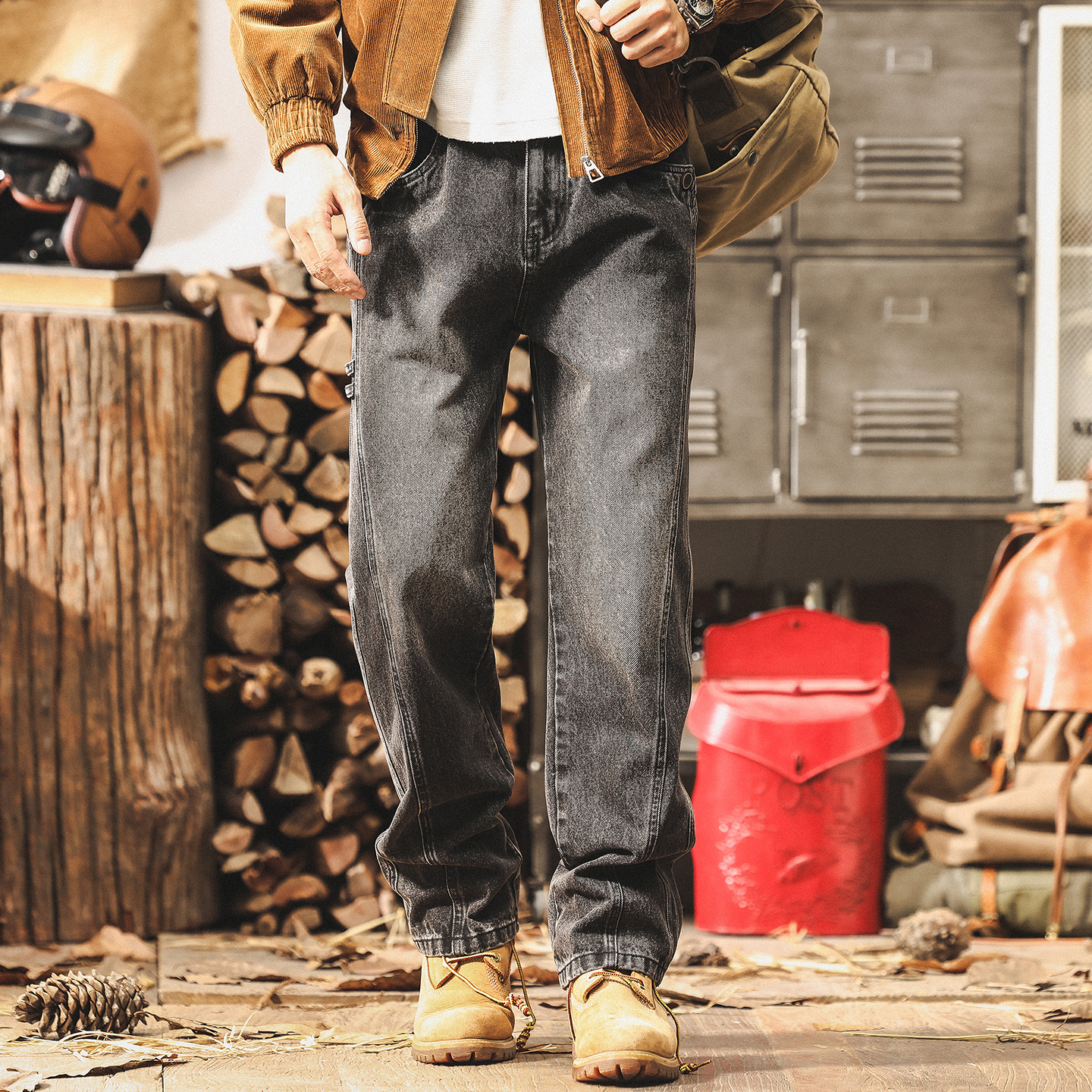 美式復古水洗牛仔褲男秋季潮牌vibe工裝褲子男寬鬆直筒男士休閒褲