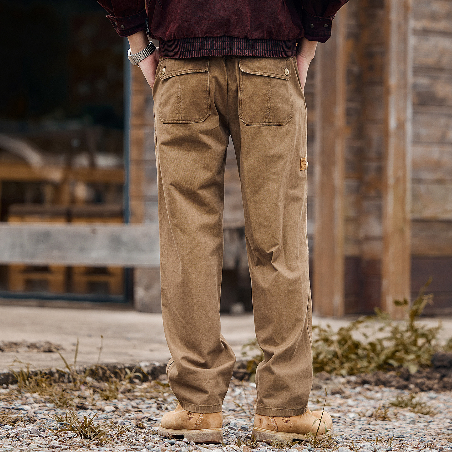 美式復古重磅加絨工裝褲子男款冬季加厚潮牌男褲寬鬆直筒休閒長褲