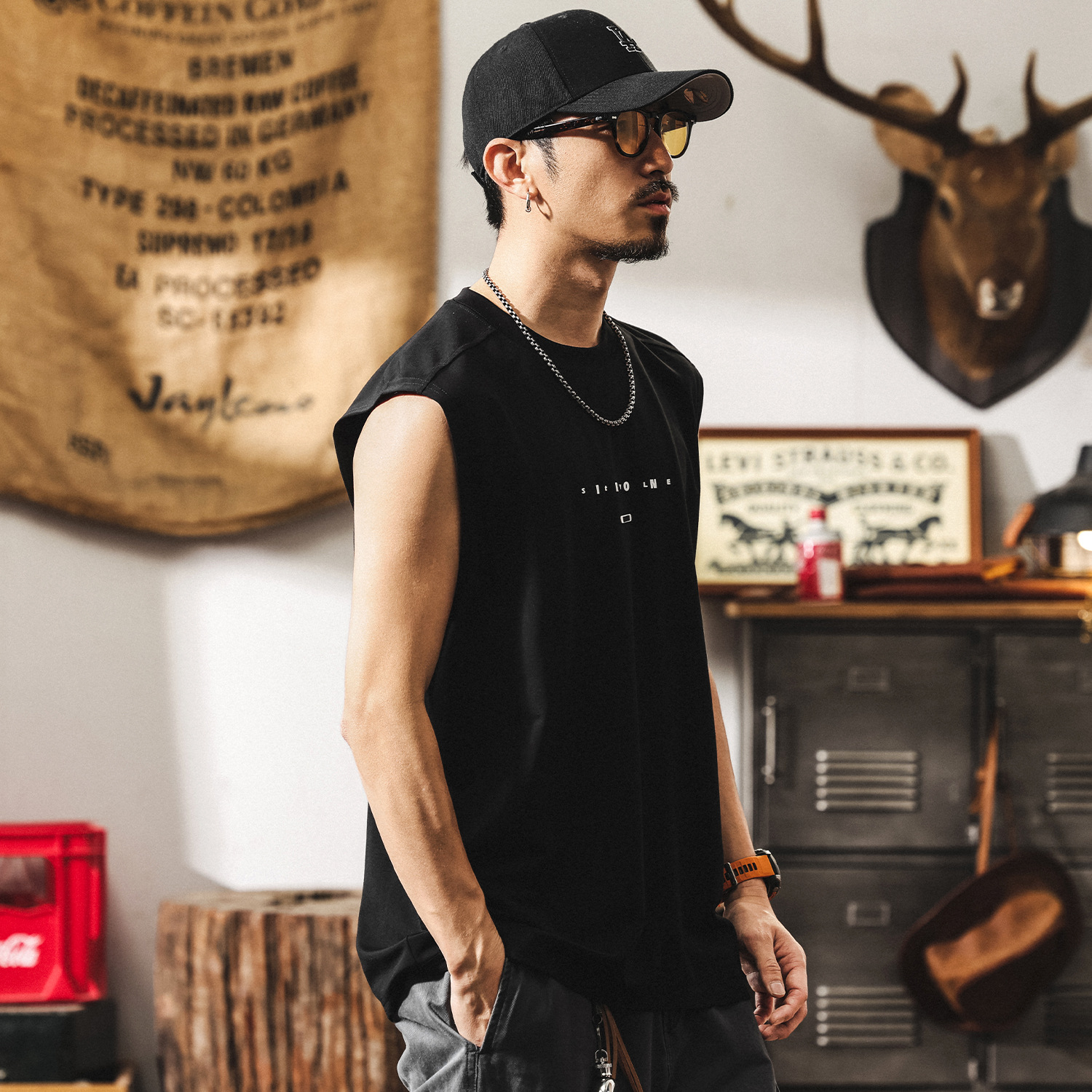 軟糯高級感桑蠶絲無袖T恤男夏季潮牌親膚萊賽爾寬鬆運動健身背心