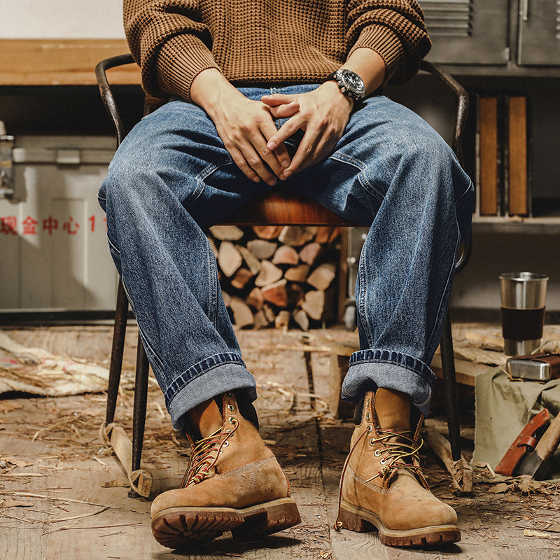 美式重磅復古牛仔褲男款寬鬆潮牌2023秋冬款水洗做舊休閒直筒長褲