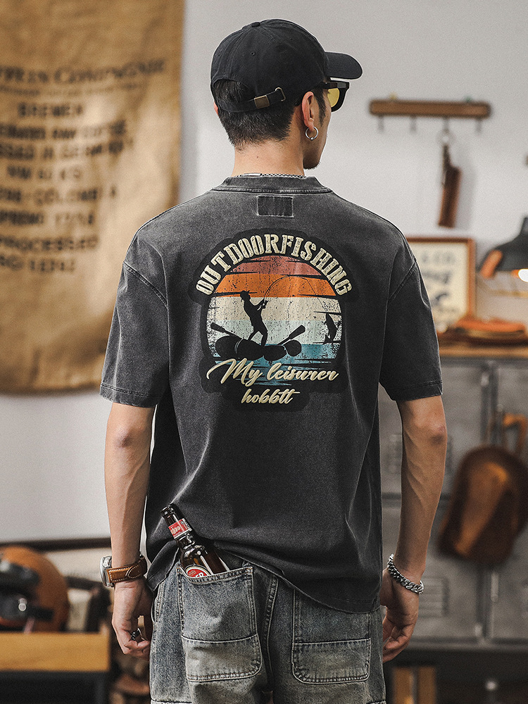 杰雷諾美式復古短袖T恤男夏季上衣2024新款潮牌重磅男士體恤