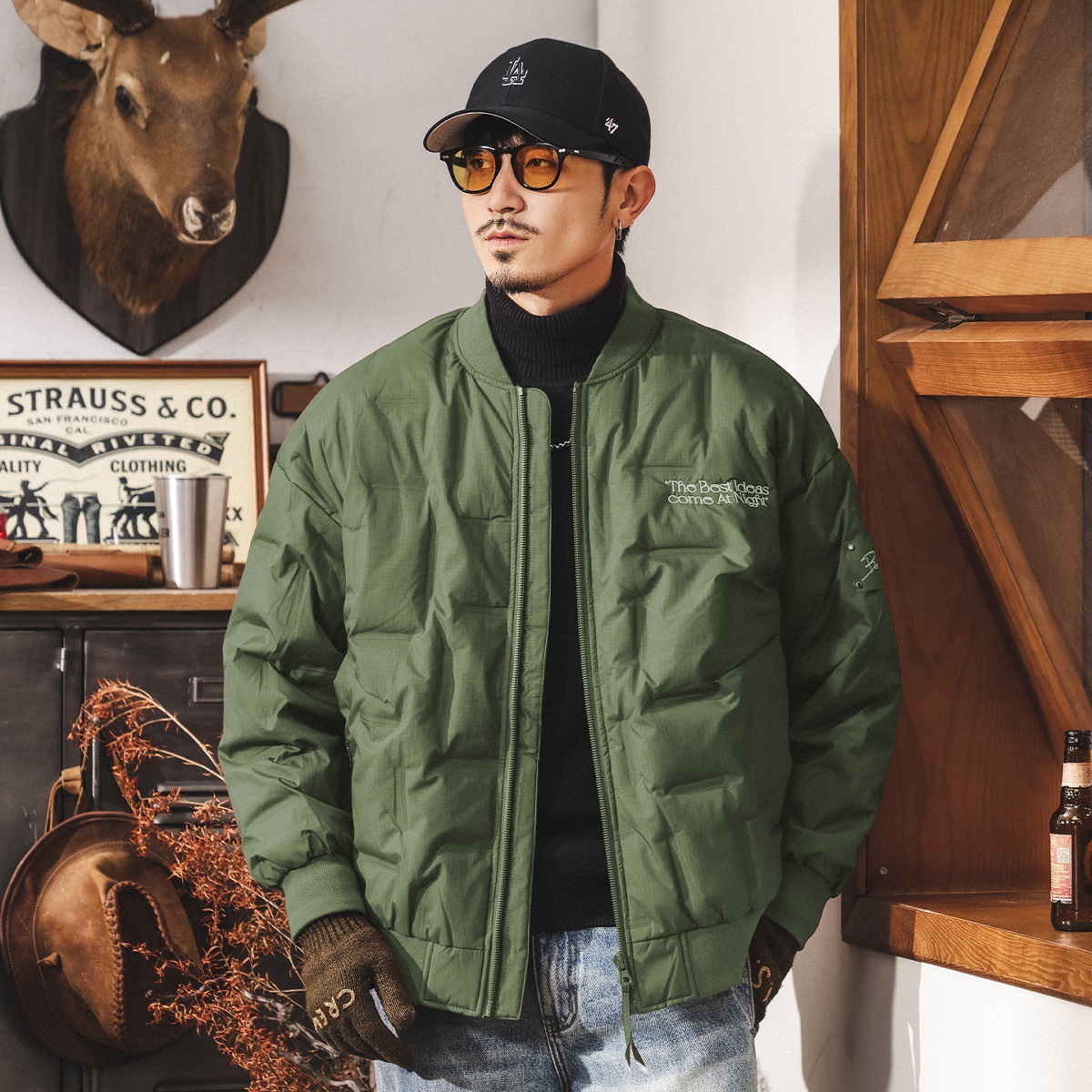 美式復古90鴨絨輕薄羽絨服男冬季保暖飛行夾克大碼壓花羽絨外套男