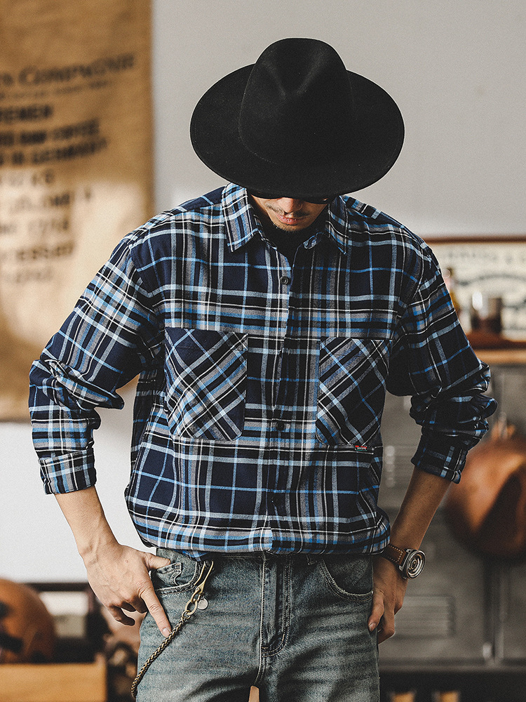 杰雷諾美式復古長袖襯衫男潮牌上衣男士2024碳素磨毛英倫休閒襯衣