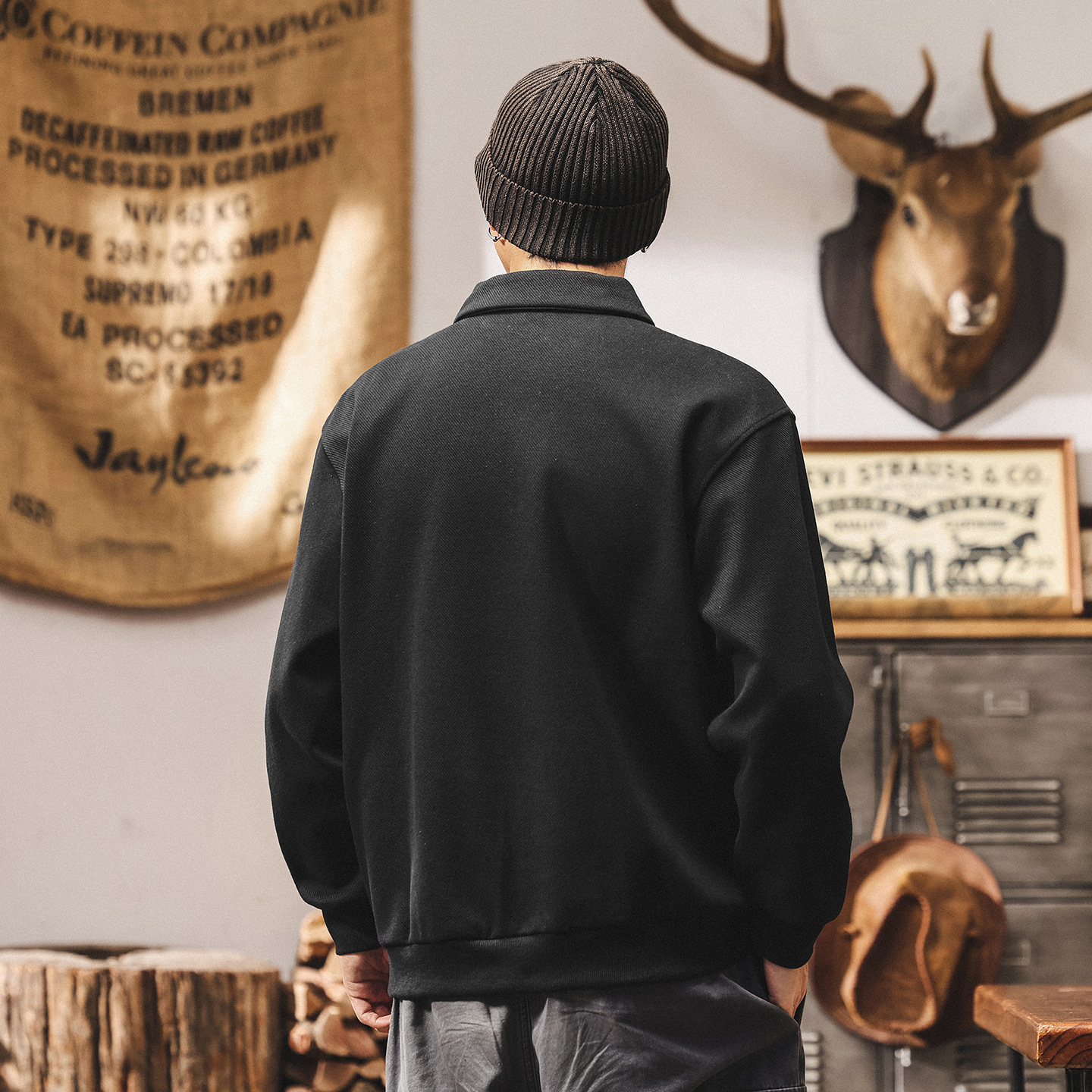 美式復古重磅Polo領衛衣男春秋2025新款簡約輕熟寬鬆休閒翻領上衣