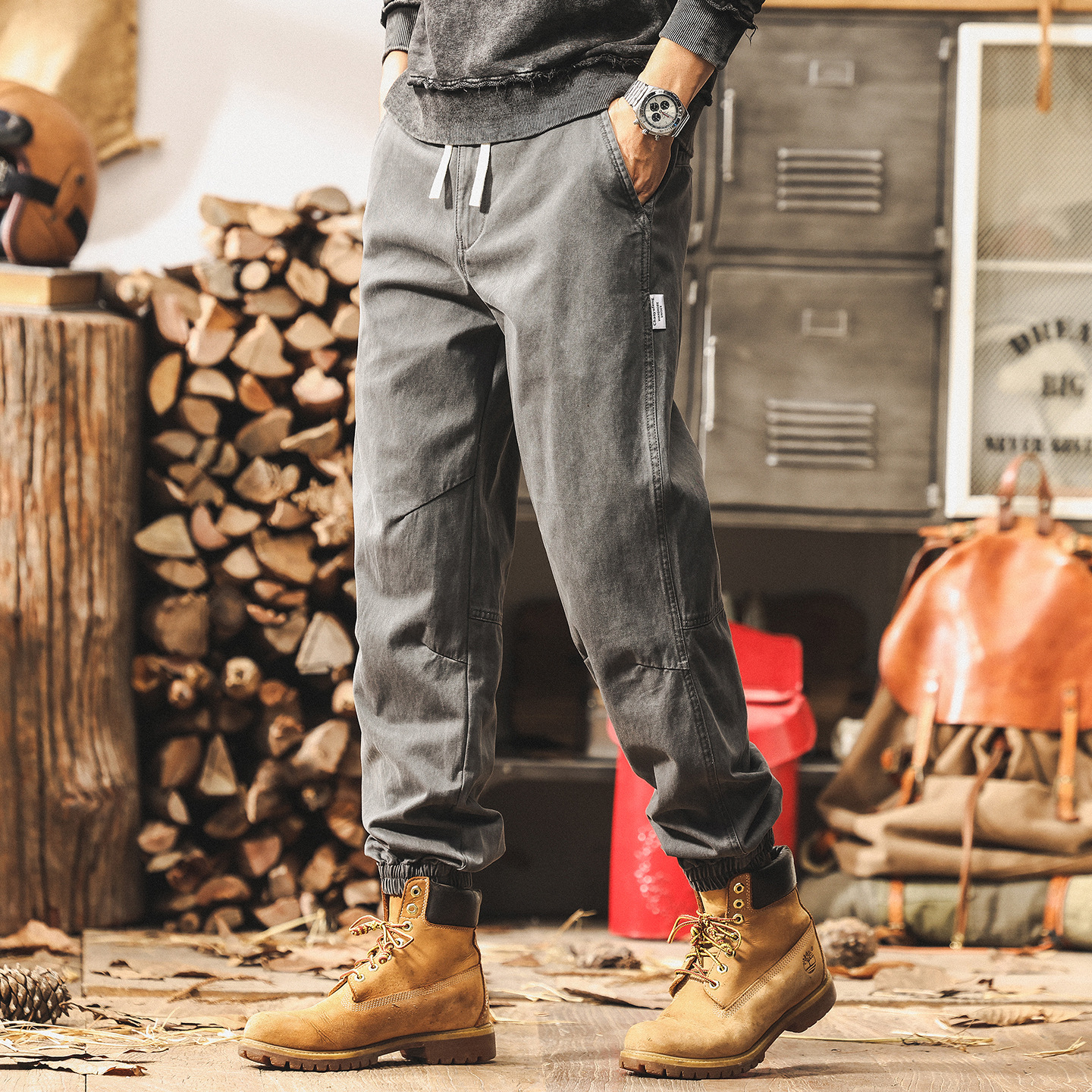 美式復古簡約水洗工裝褲子男秋季2025新款潮牌束腳男褲寬鬆休閒褲