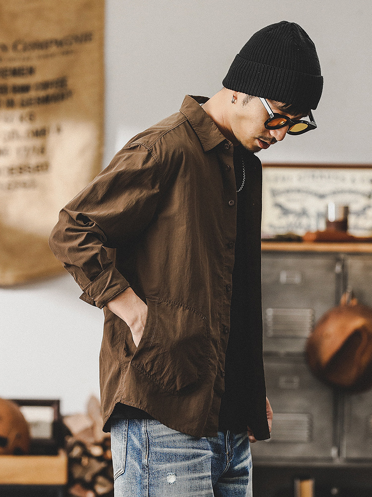 美式復古工裝長袖襯衫男2024年新款機能戶外多口袋美拉德襯衣外套