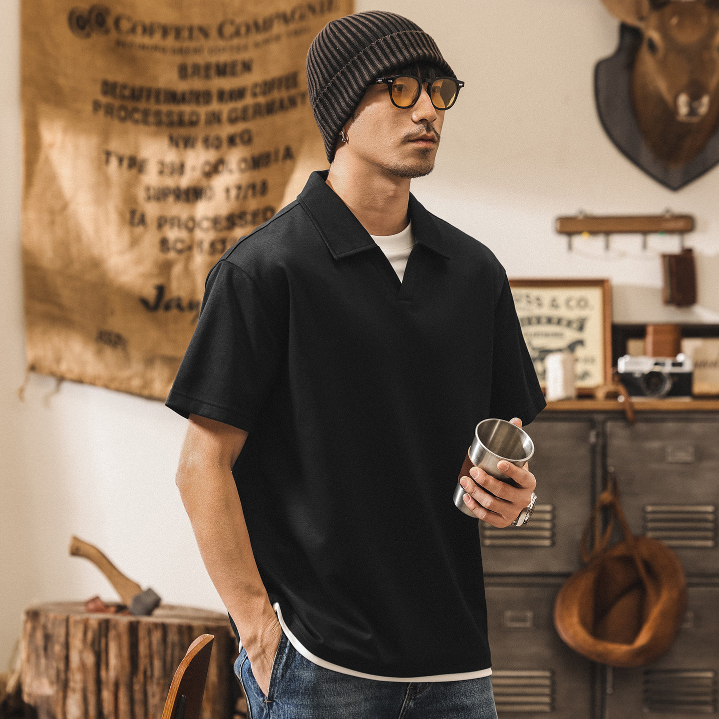 美式復古假兩件POLO衫短袖男款夏季2026新款潮牌休閒寬鬆男士T恤