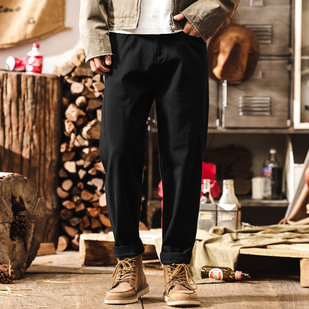 美式復古重磅工裝褲子男2025新款潮流男士休閒褲秋季寬鬆直筒男褲