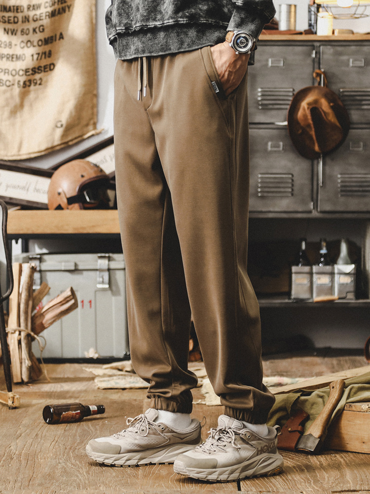 杰雷諾美式復古重磅衛褲男秋季潮牌男士休閒長褲寬鬆卡其色褲子男