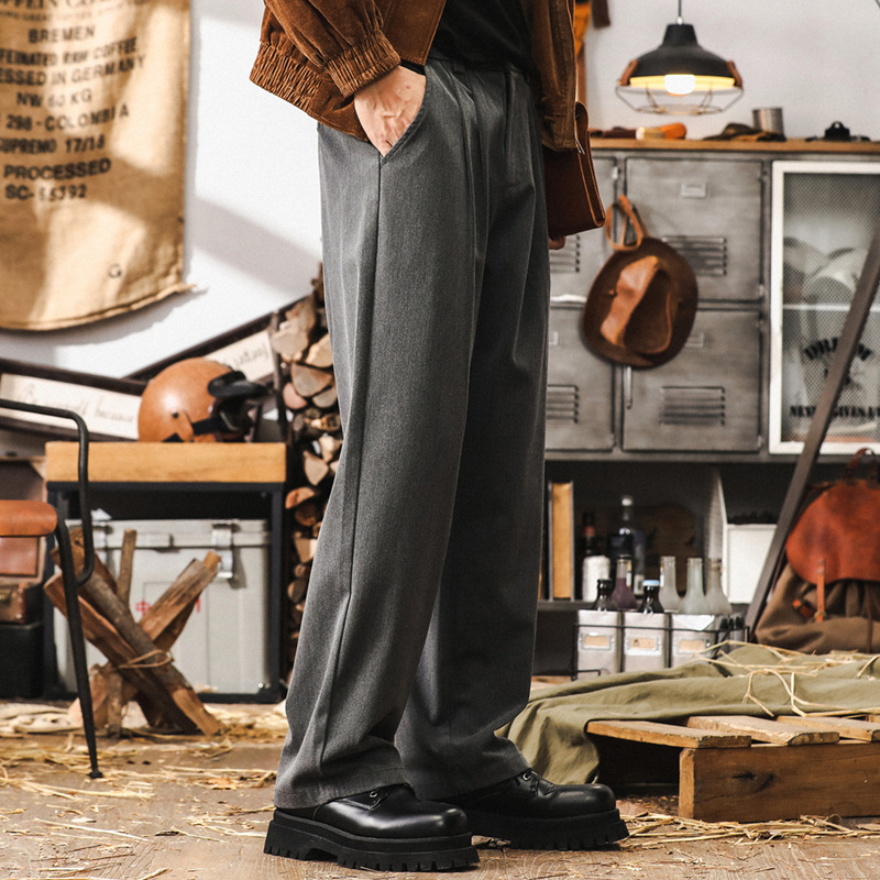 美式復古秋季褲子男寬鬆闊腿褲2024新款直筒西褲春秋款男士休閒褲