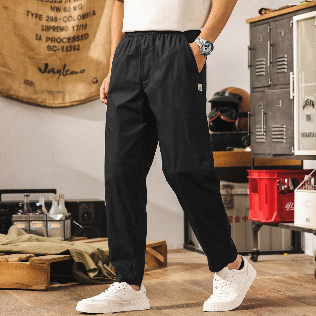 夏季薄款涼感冰絲褲子男2025新款潮牌簡約美式長褲寬鬆男士休閒褲