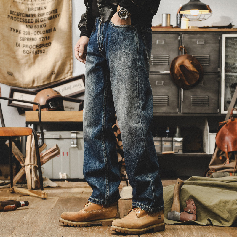 美式經典複古牛仔褲男款直筒秋季寬松潮牌納米水洗百搭休閑褲子男