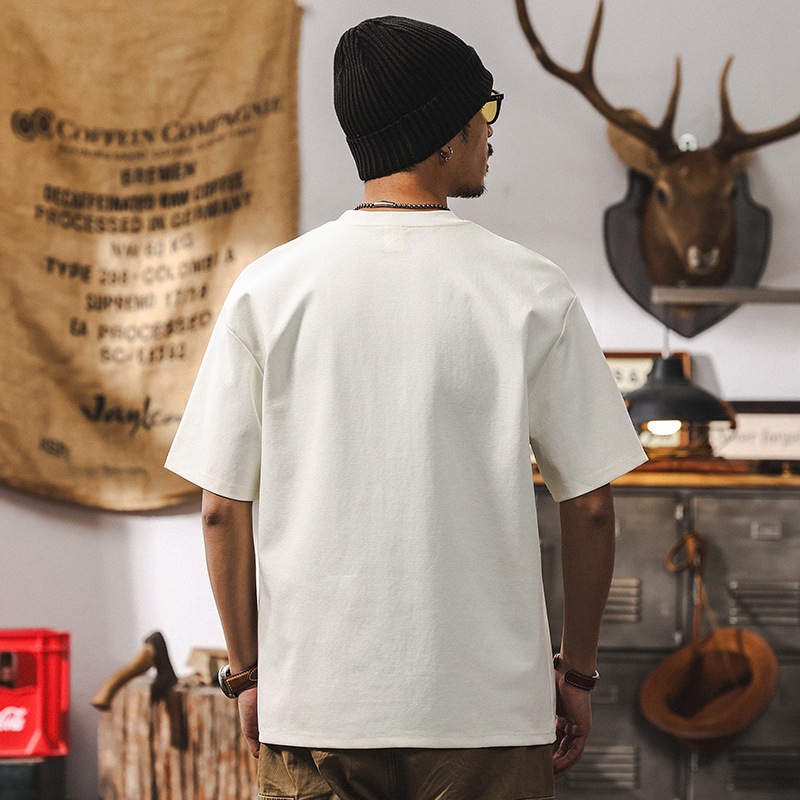 40支提花肌理感短袖T恤男夏季2025新款美式寬鬆潮牌復古休閒上衣T