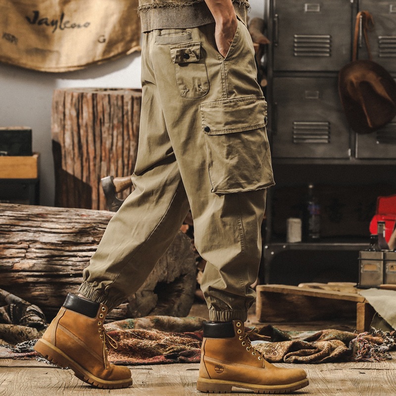 美式復古卡其色工裝褲男春季2025新款潮牌戶外通勤寬鬆束腳休閒褲