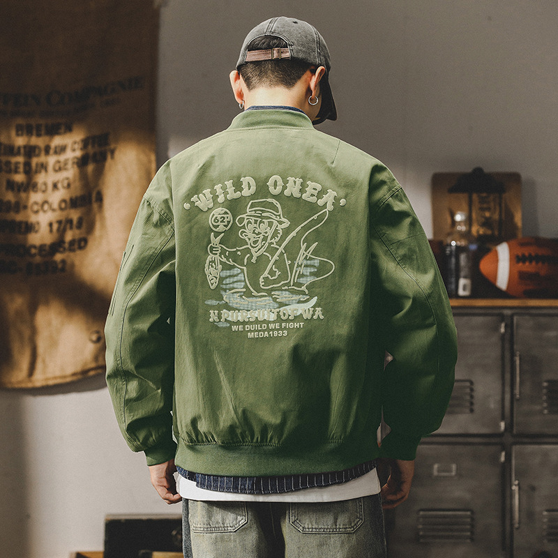 美式復古工裝夾克男潮牌寬鬆大碼棒球服飛行員外套男秋冬款