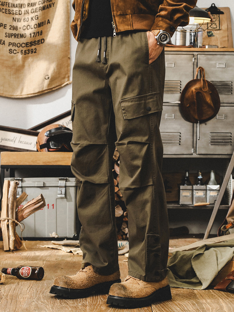 傑雷諾美式複古工裝褲子男寬松2024新款休閑長褲潮牌機能傘兵褲男