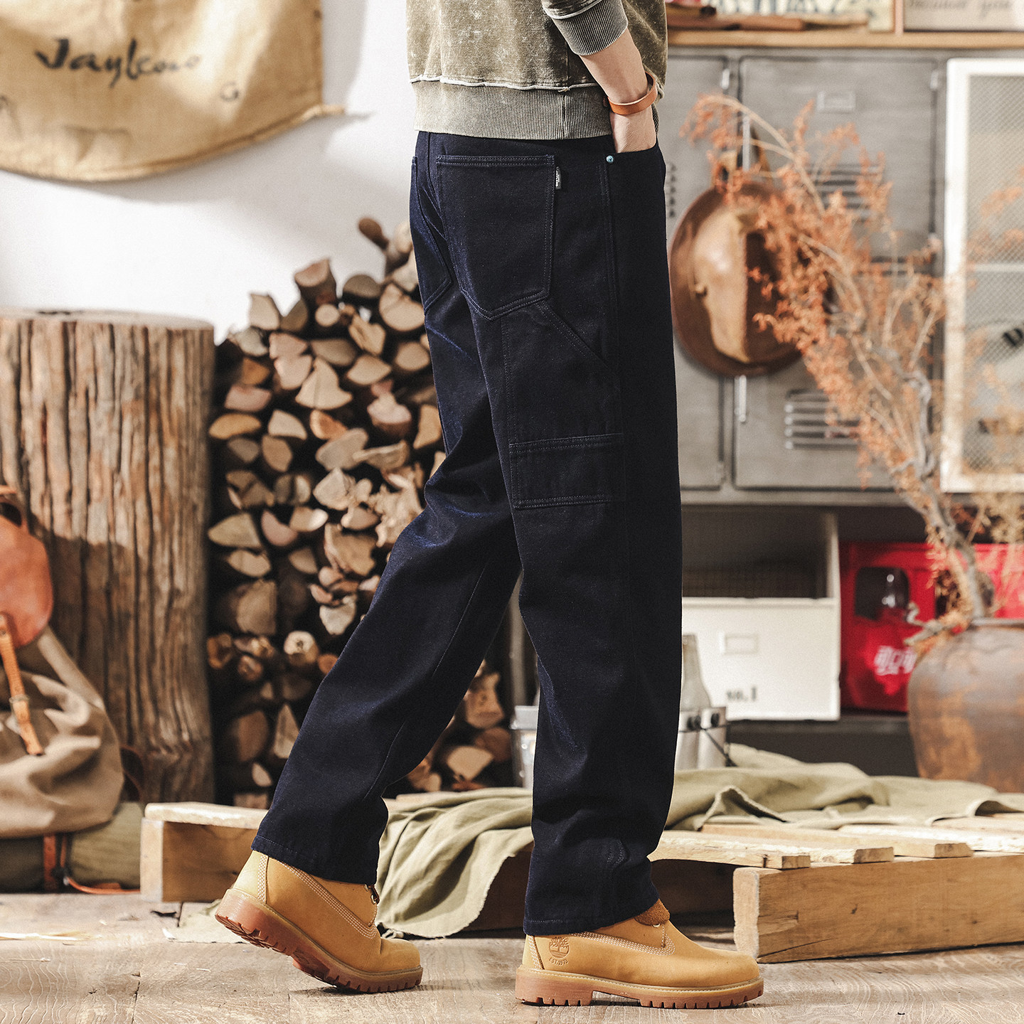 美式復古重磅雪尼爾褲子男冬季厚款潮牌牛仔褲男士寬鬆直筒休閒褲