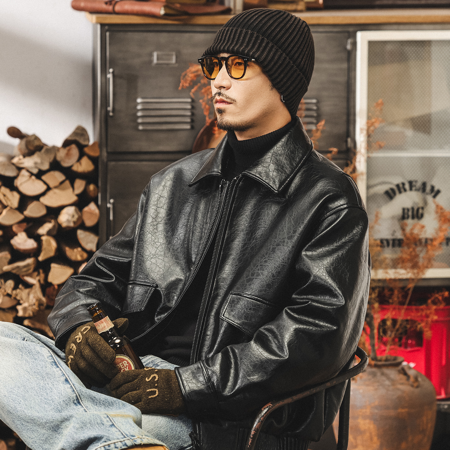 美式復古90%鴨絨機車皮衣羽絨服男冬季加厚保暖潮流皮夾克外套男