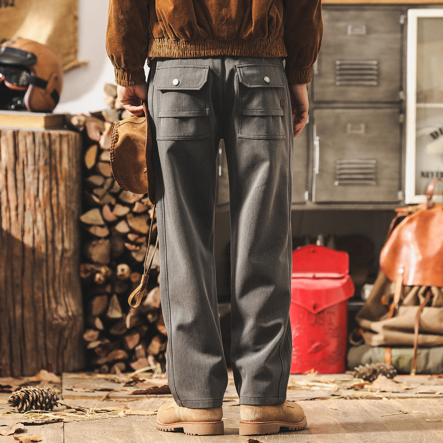 美式復古抗皺高級感休閒褲男士長褲新款寬鬆直筒秋季潮流灰色男褲