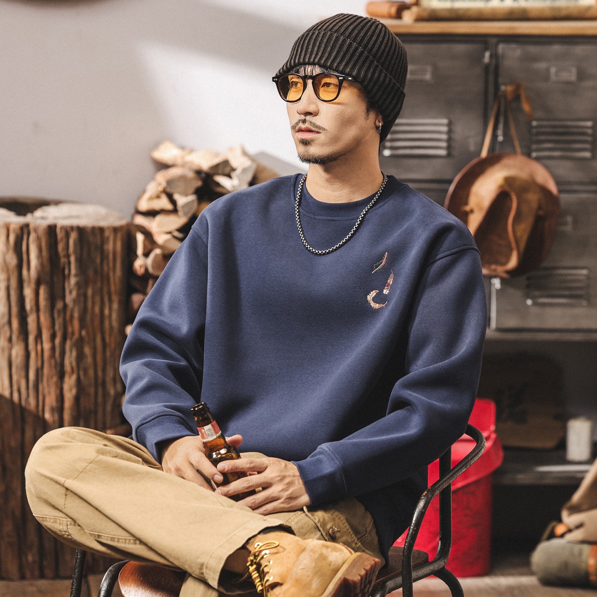 美式復古420g重磅衛衣男春秋新款潮牌刺繡寬鬆大碼休閒長袖上衣男