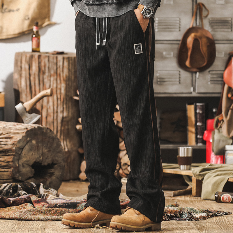 美式覆古高級感燈芯絨休閒褲男2024秋冬款重磅衛褲寬鬆垂感直筒褲