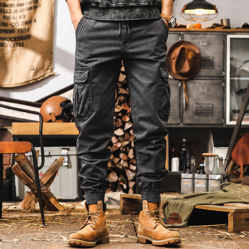 美式復古重磅工裝褲子男秋季2024新款束腳機能獵裝戰術男士休閒褲