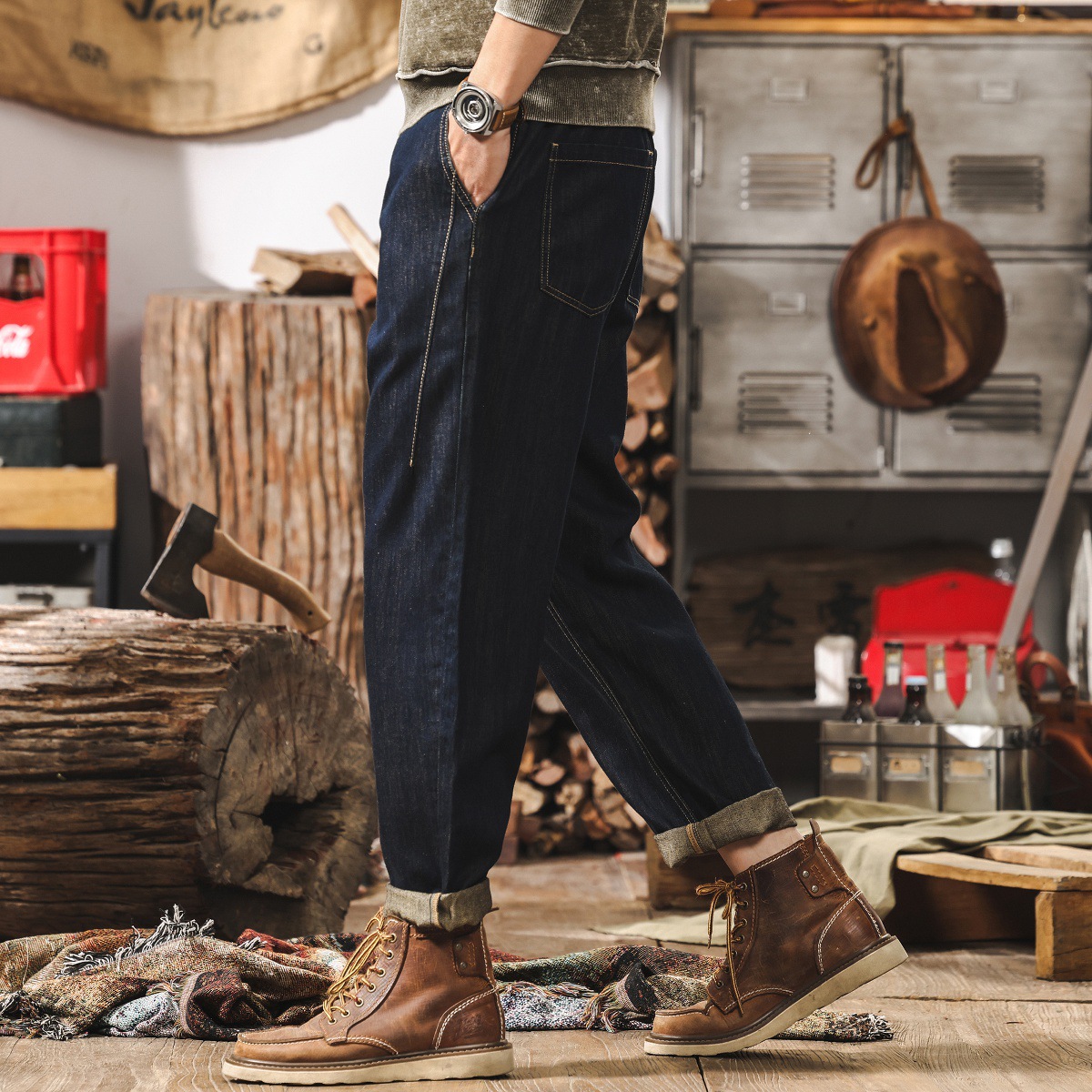 亞麻垂順高級感薄款牛仔褲男春季美式復古丹寧水洗原色男士休閒褲