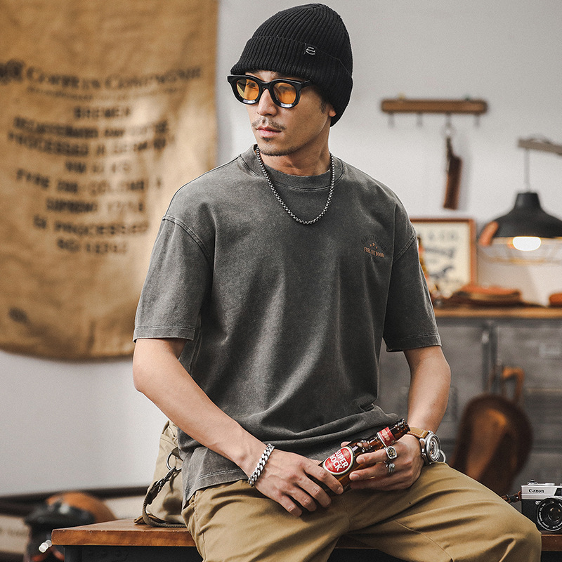 美式復古重磅T恤男夏季短袖寬鬆男士新款上衣潮牌水洗半袖體恤男