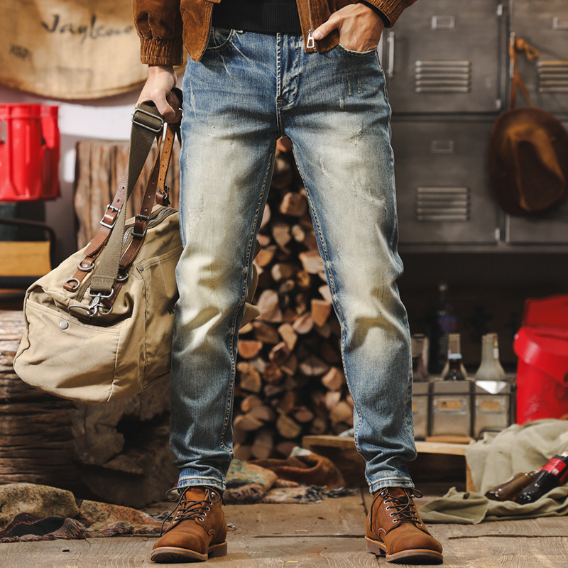 美式復古做舊水洗牛仔褲2025新款男士褲子秋季潮牌直筒潮流休閒褲