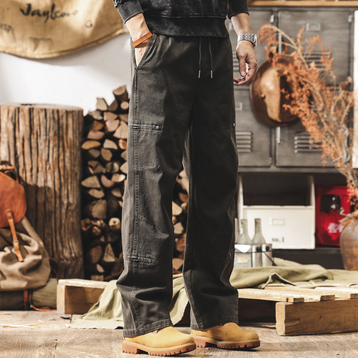 美式復古工裝褲子男春季直筒2026新款男褲潮牌水洗寬鬆休閒長褲男