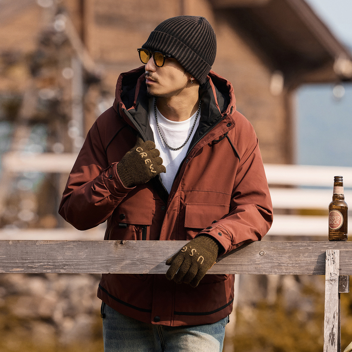 美式復古高蓬鬆工裝羽絨服男冬季連帽戶外防風多口袋機能風外套男