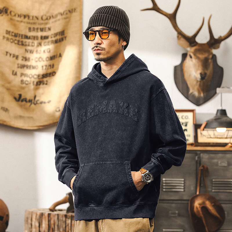 美式復古380g重磅男士衛衣秋季寬鬆蠟染水洗休閒連帽外套男秋冬款