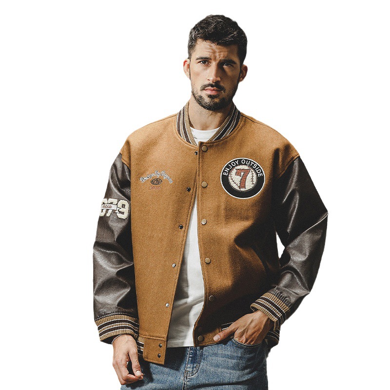 冬季720g重磅羊毛呢外套男美式復古棒球服寬鬆潮牌教練夾克秋冬款