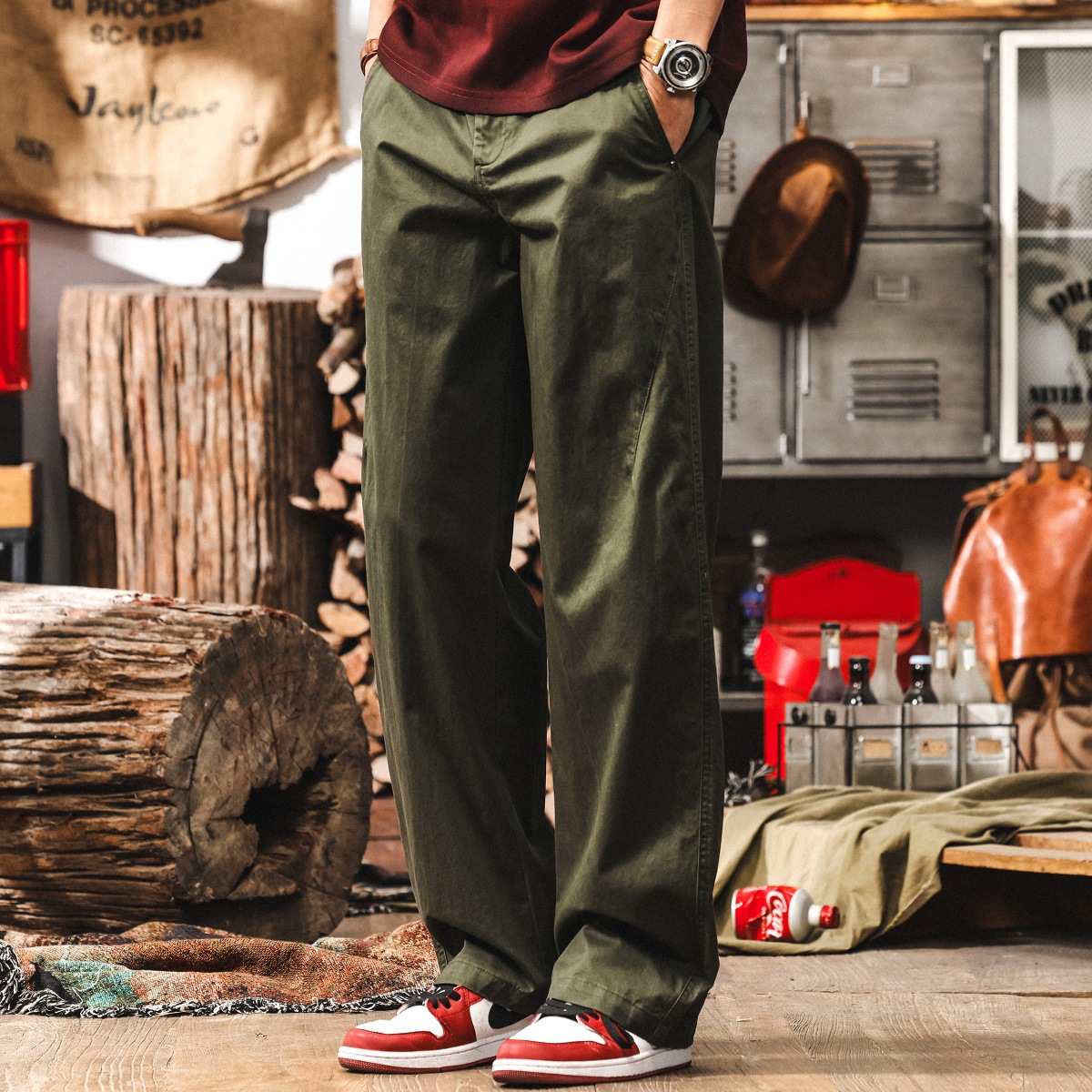 美式復古鬆弛感直筒工裝褲男夏季2025新款寬鬆水洗闊腿褲子男