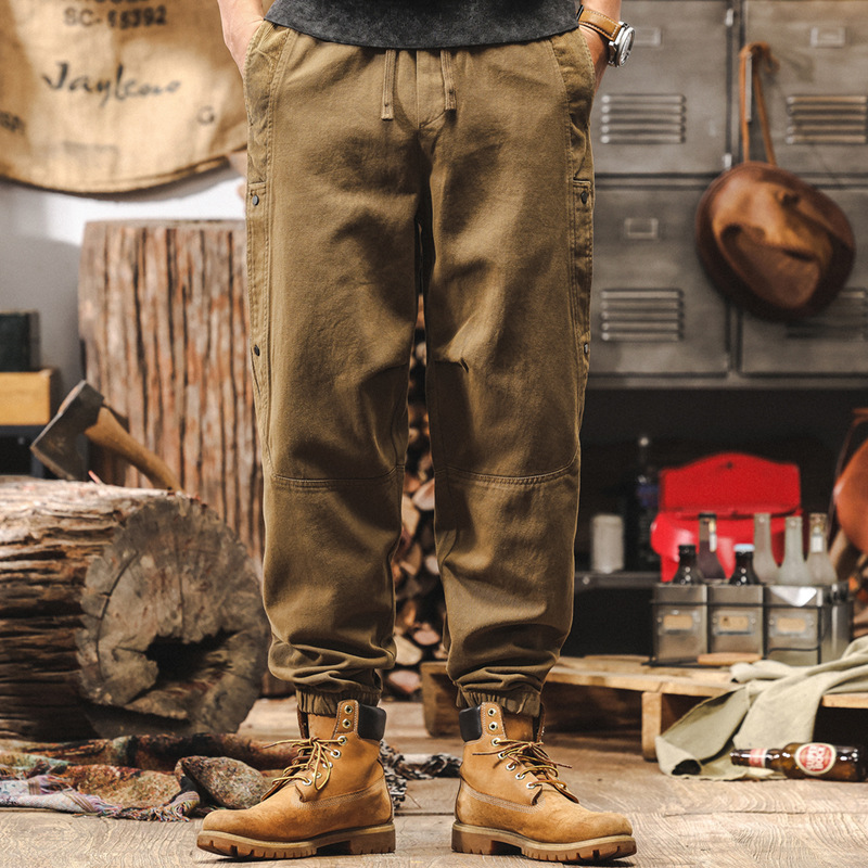 美式復古燈芯絨拼接工裝褲子男秋冬款潮牌做舊水洗寬鬆男士休閒褲