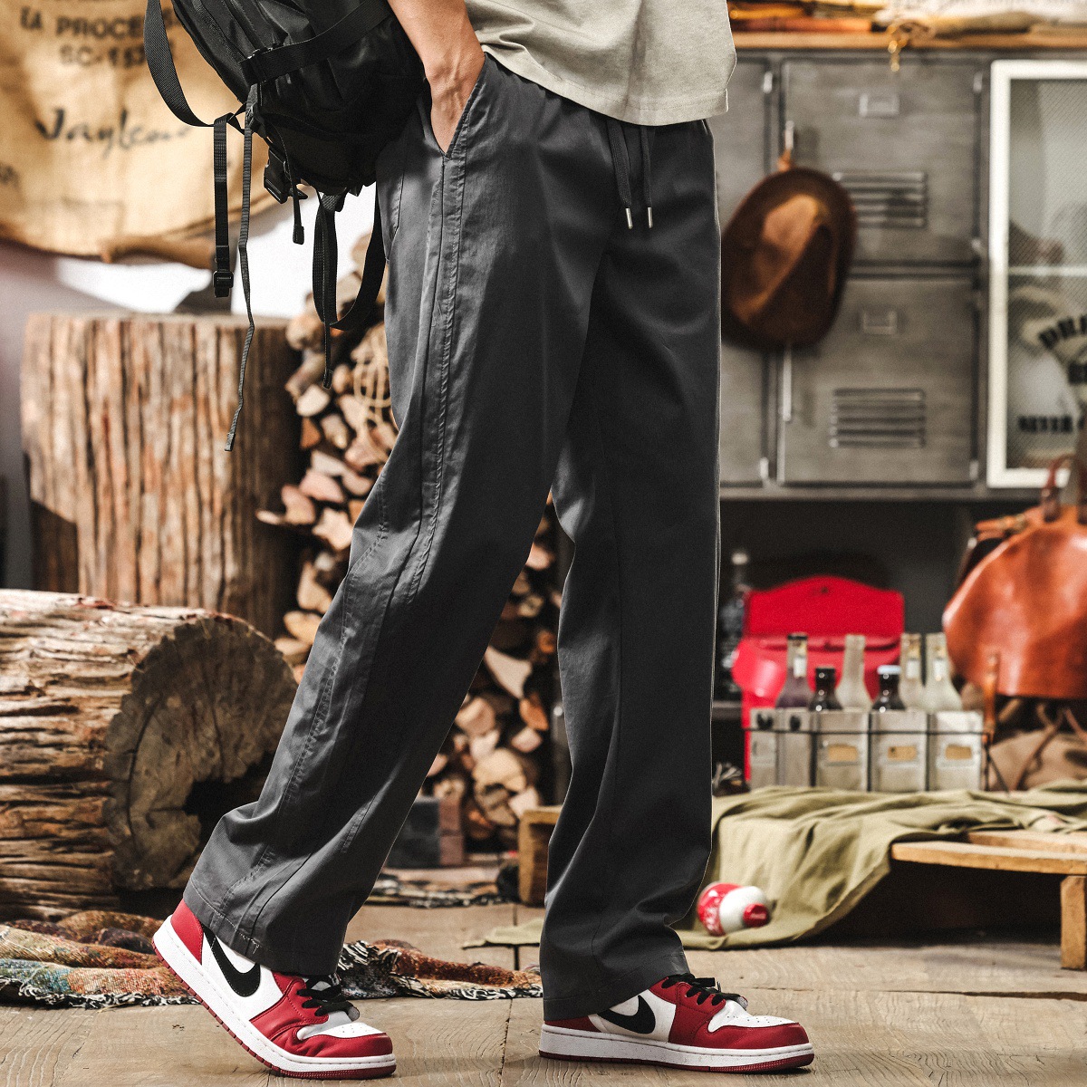 美式復古直筒工裝褲子男薄款夏季寬鬆大碼長褲潮流闊腿男士休閒褲