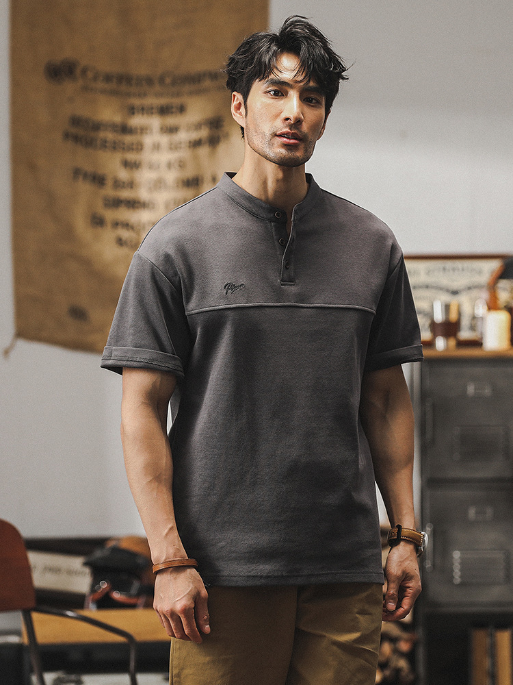 美式重磅Polo衫男短袖夏季2024新款寬鬆潮牌亨利衫簡約休閒T恤男