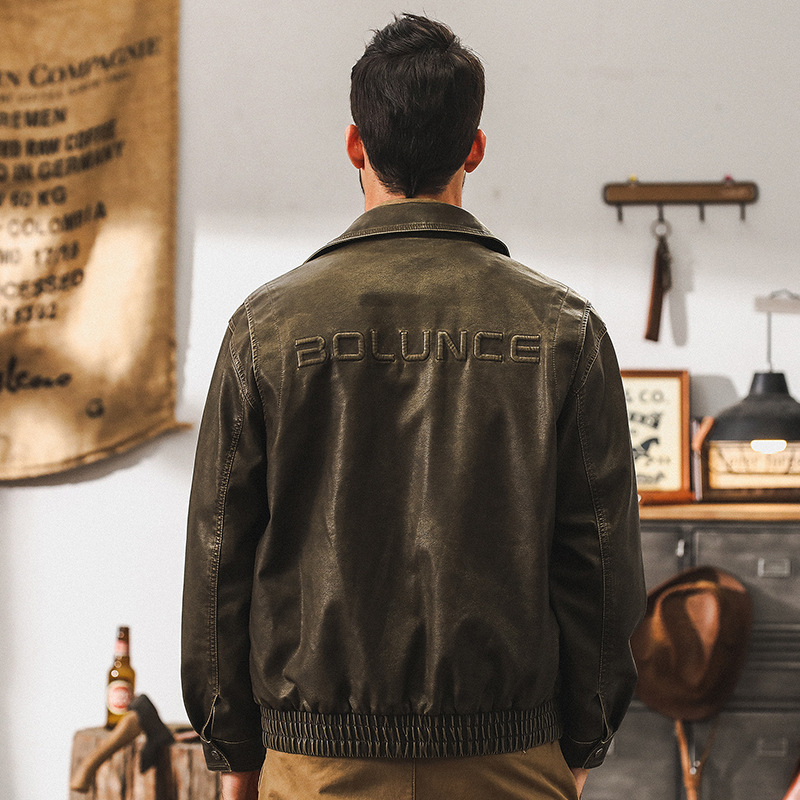 美式復古皮衣外套男秋季2024新款寬鬆工裝皮夾克男硬漢痞帥機車服