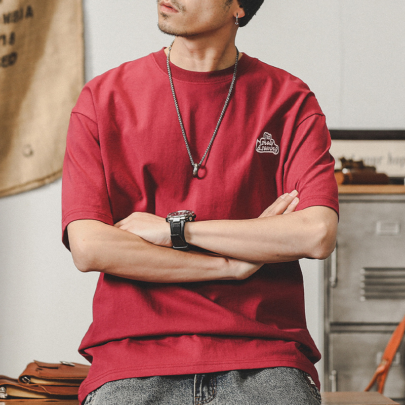 美式重磅280g短袖T恤男t夏季高級感體恤休閒寬鬆大碼紅色上衣