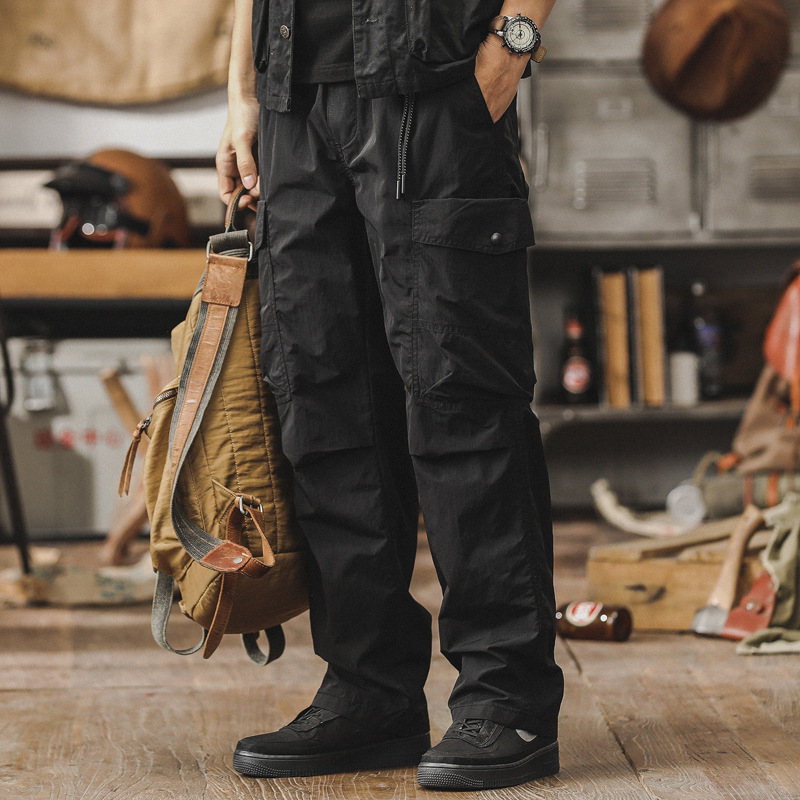 春季新款黑色工裝褲子男春季美式直筒休閒褲男戶外戰術機能衝鋒褲